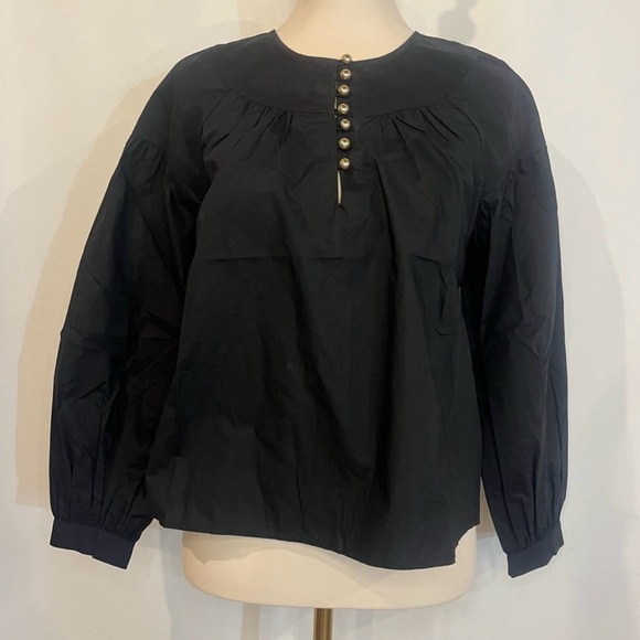 J.Crew Shirred popover top in cotton poplin in black - Picture 6 of 10